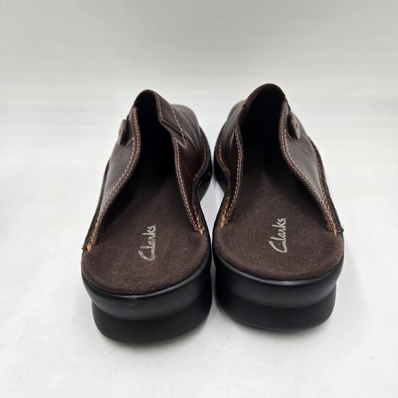 Clarks Shoes Mules Clogs Brown 9M Leather Slip On Comfort Career Casual - Picture 4 of 6